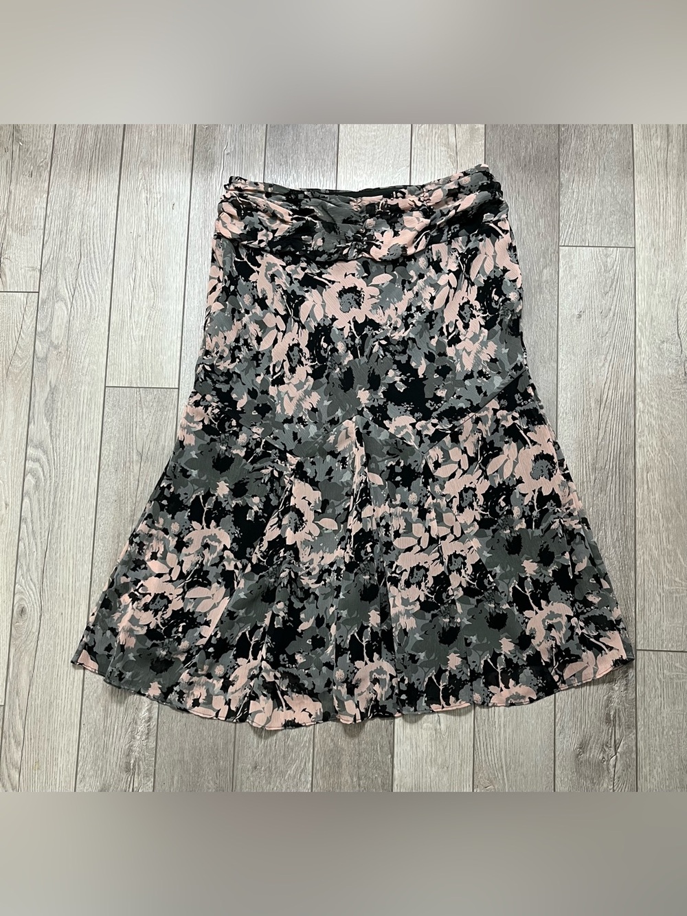 Axcess Pink & Black Floral Midi Skirt Size 8